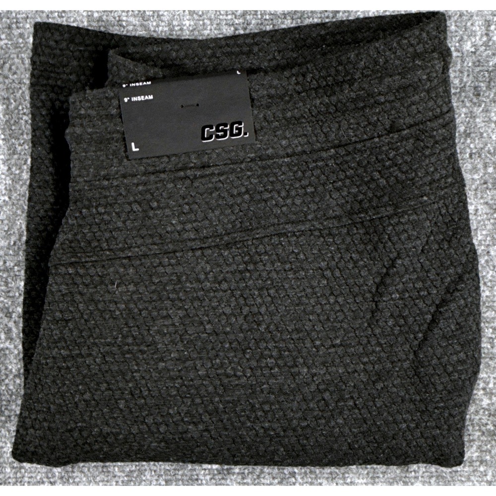 CSG Adapt Mens Large Black Heather Textured Athletic Gym Knit Shorts